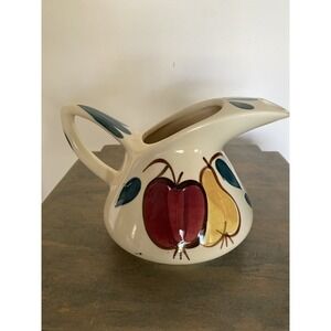 PURINTON POTTERY 7.5  INCH USA FRUIT APPLE PEAR PITCHER 1940S HD VINTAGE